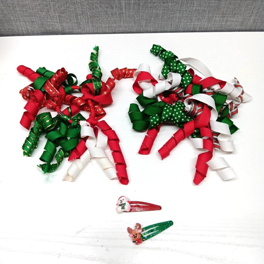 VTG 90s Y2K Christmas Curly Ribbon‎ Hair Ties + Holiday Hair Clips Lot Sparkle
